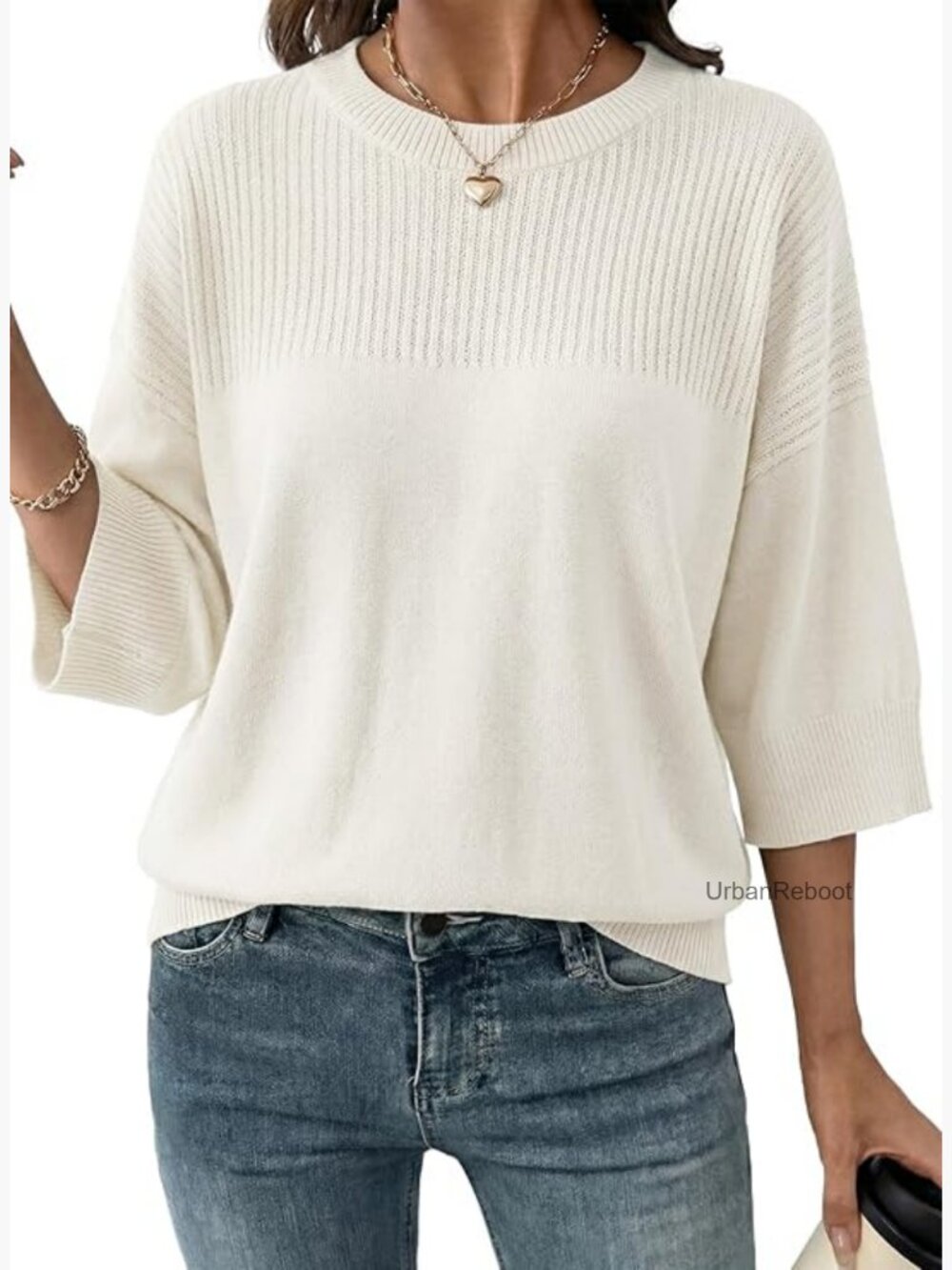 Half Sleeve Oversized Crewneck Cropped Sweater Knit Top